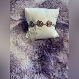Floral Roses Silver and Pink Bracelet